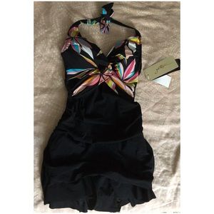 Black Halter Underwire Swimdress